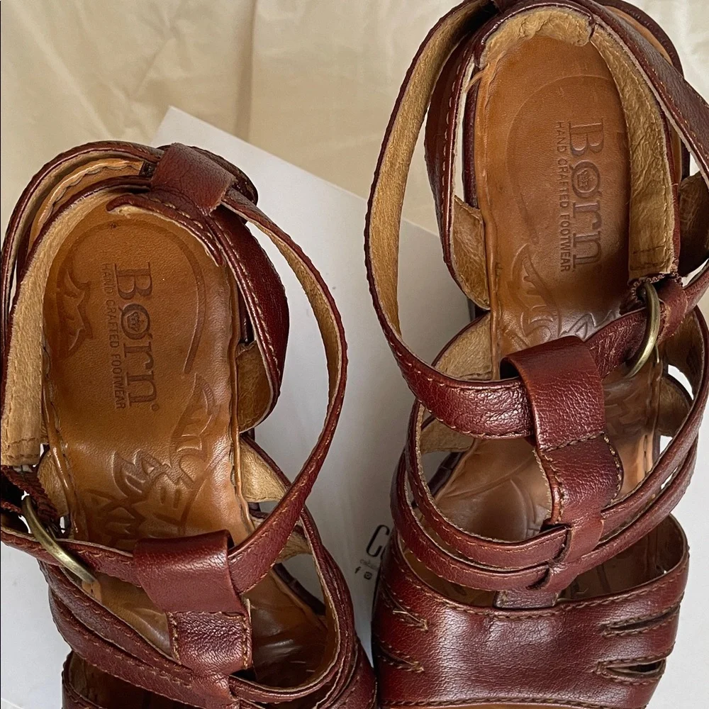 Born Burgundy Leather Wedge Sandals